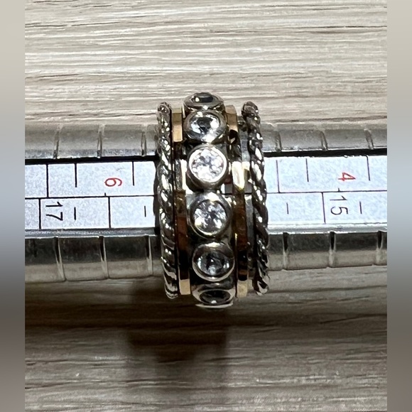 Designer Or Paz Sterling Silver & 14K Gold Cubic Zirconia Spinner Ring, Size 5.5 - Picture 7 of 7